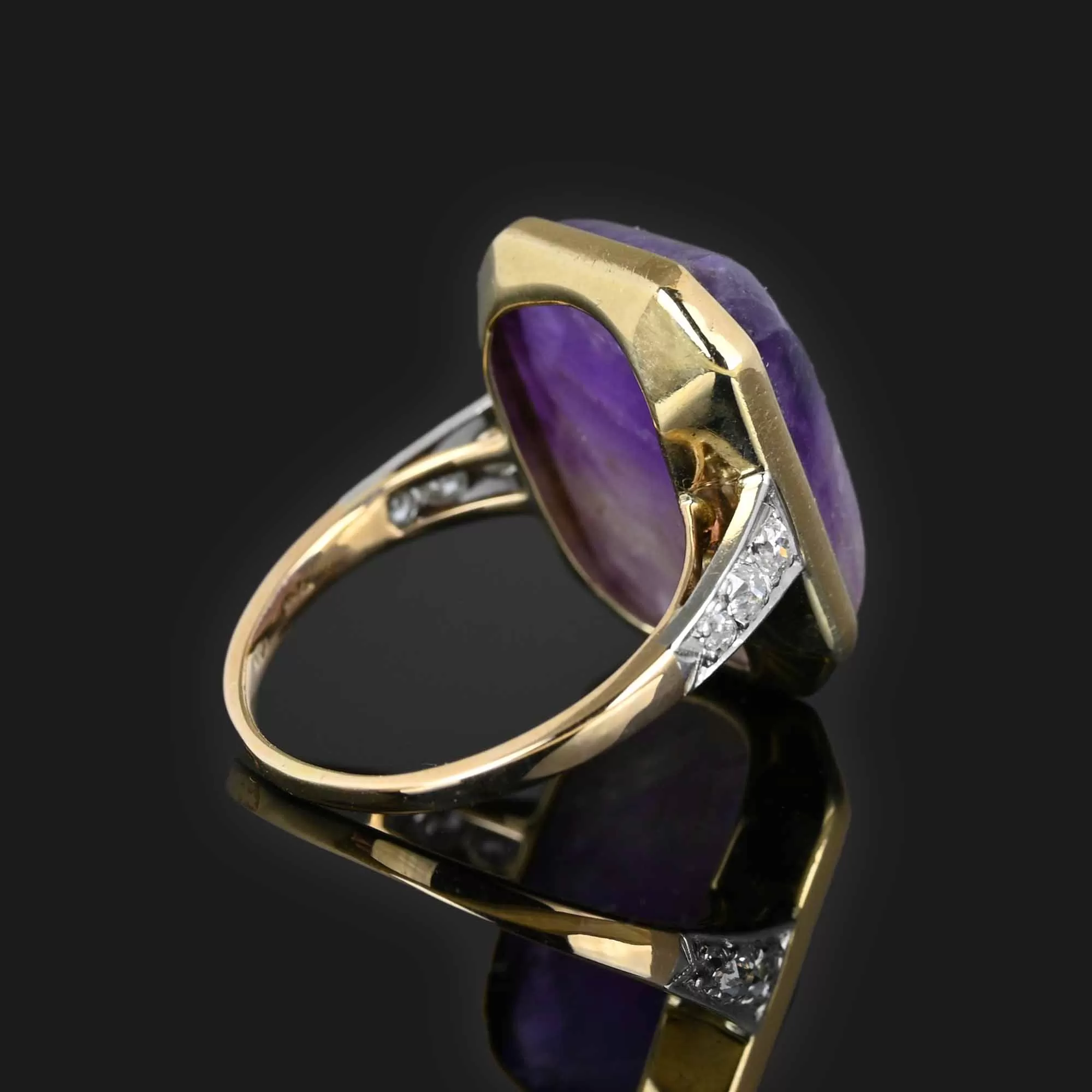 Platinum Diamond Natural Amethyst Ring in 14K Gold