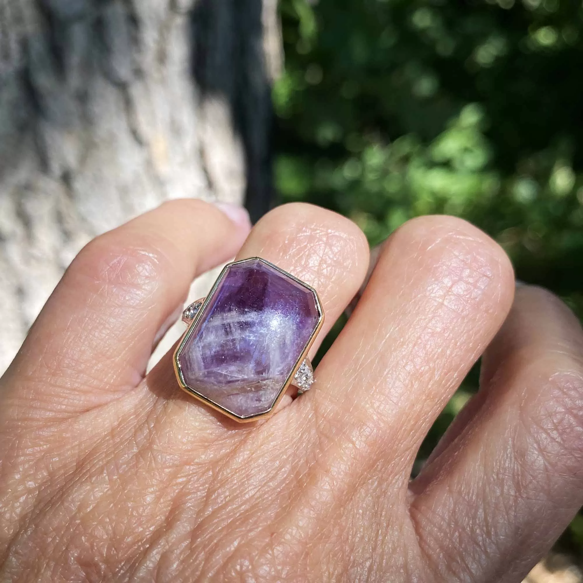 Platinum Diamond Natural Amethyst Ring in 14K Gold