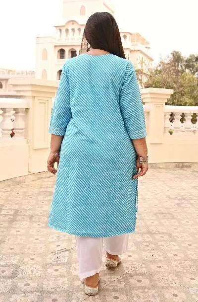 Plus Size Blue Lehariya Kurti for women