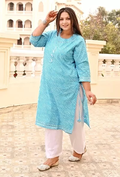 Plus Size Blue Lehariya Kurti for women