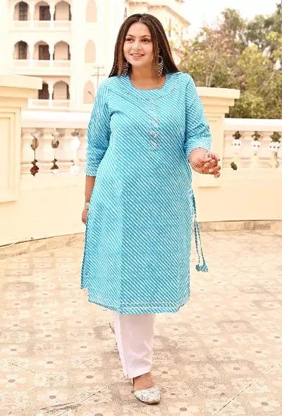 Plus Size Blue Lehariya Kurti for women