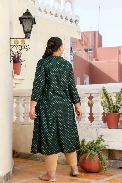 Plus Size Green Front Slit Princess Cut 'A' Line Kurti