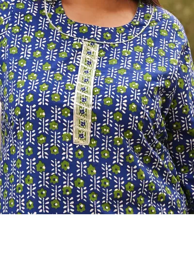 Plus Size Lapis Blue Cotton Kurti