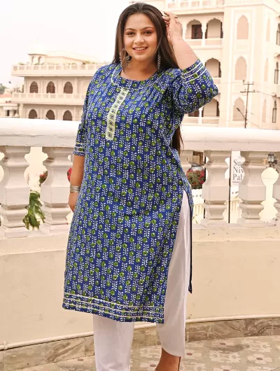 Plus Size Lapis Blue Cotton Kurti