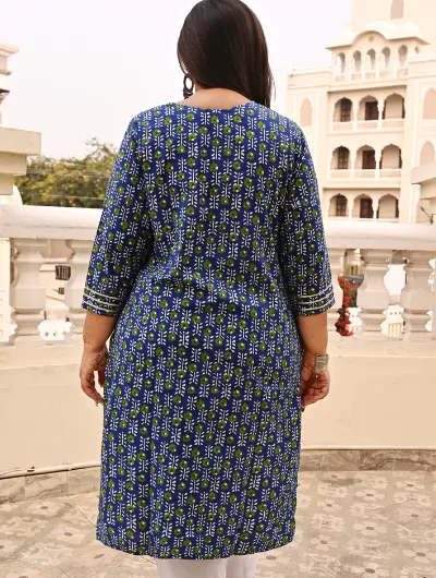 Plus Size Lapis Blue Cotton Kurti