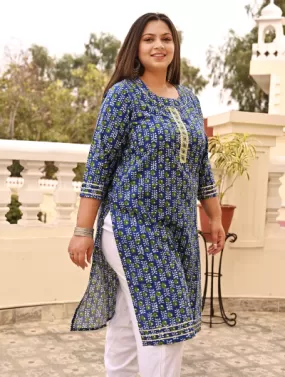 Plus Size Lapis Blue Cotton Kurti