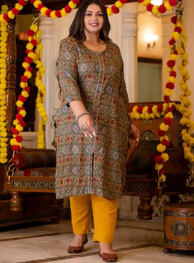 Plus Size Multicolor Front Slit Straight Kurti