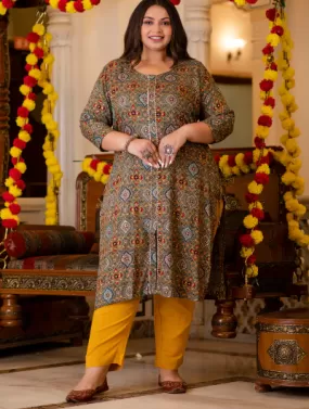 Plus Size Multicolor Front Slit Straight Kurti