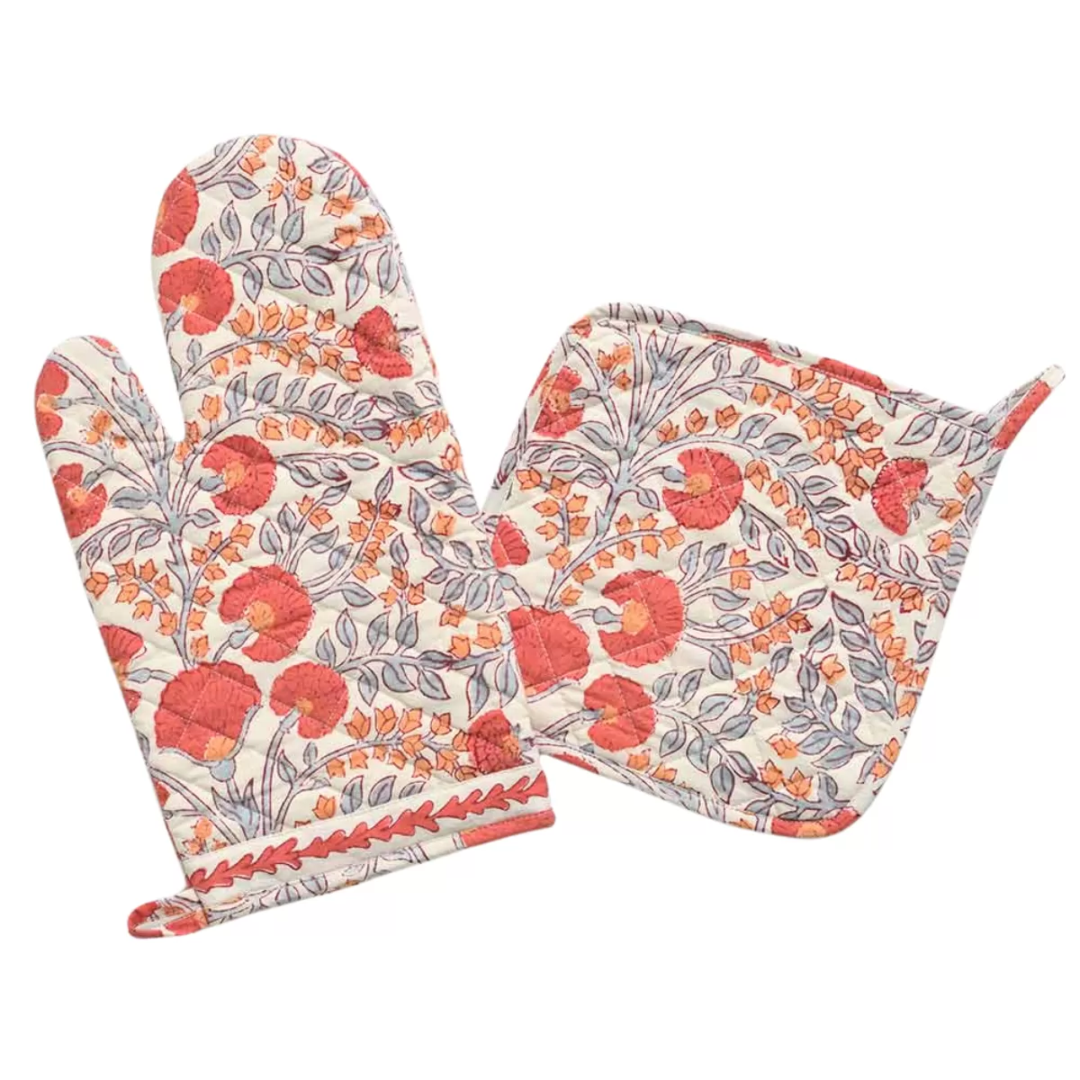 Pomegranate Cactus Flower Ivory Oven Mitt Set