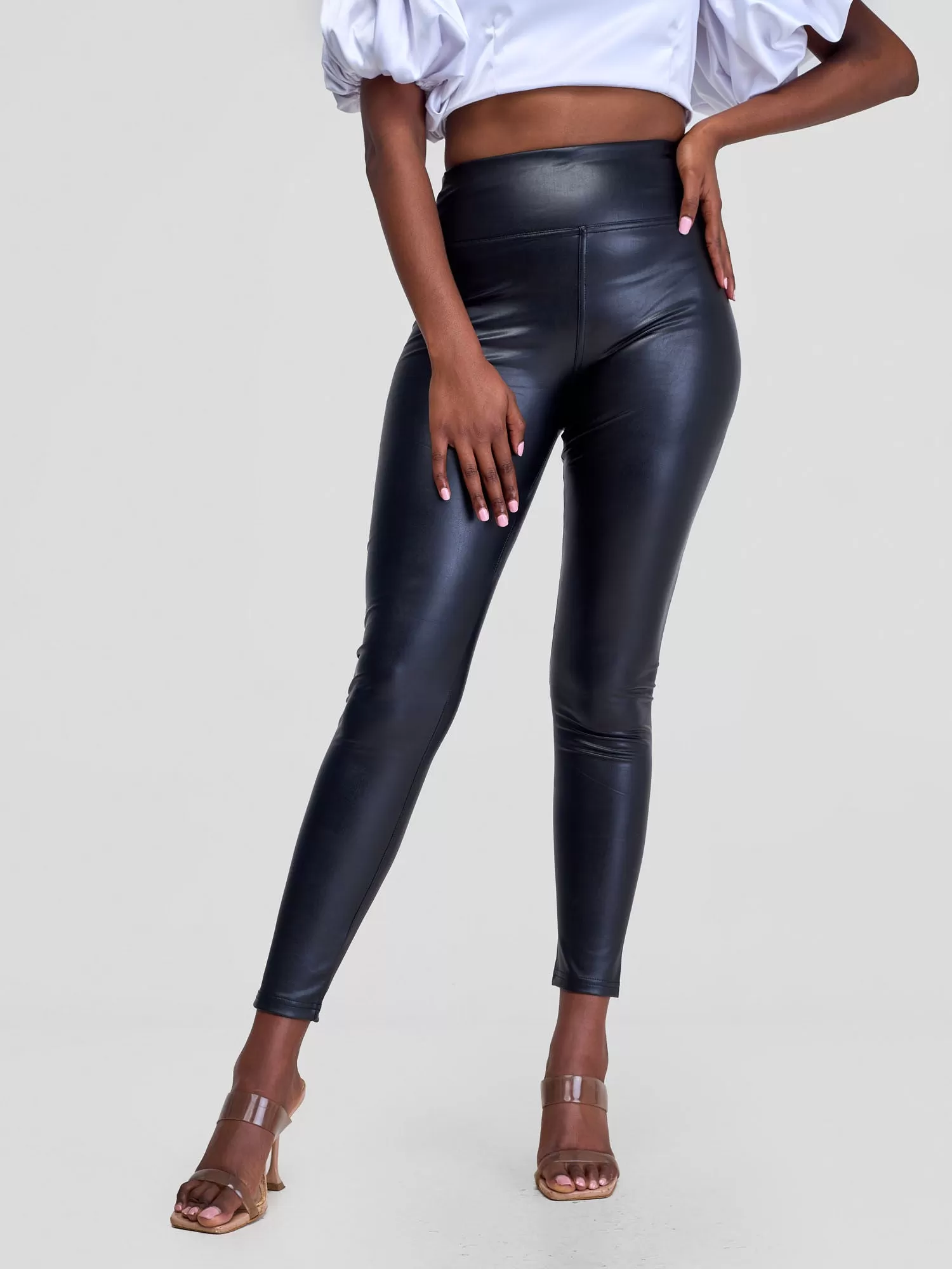 Popular 21 Black Sheen Leggings-Black