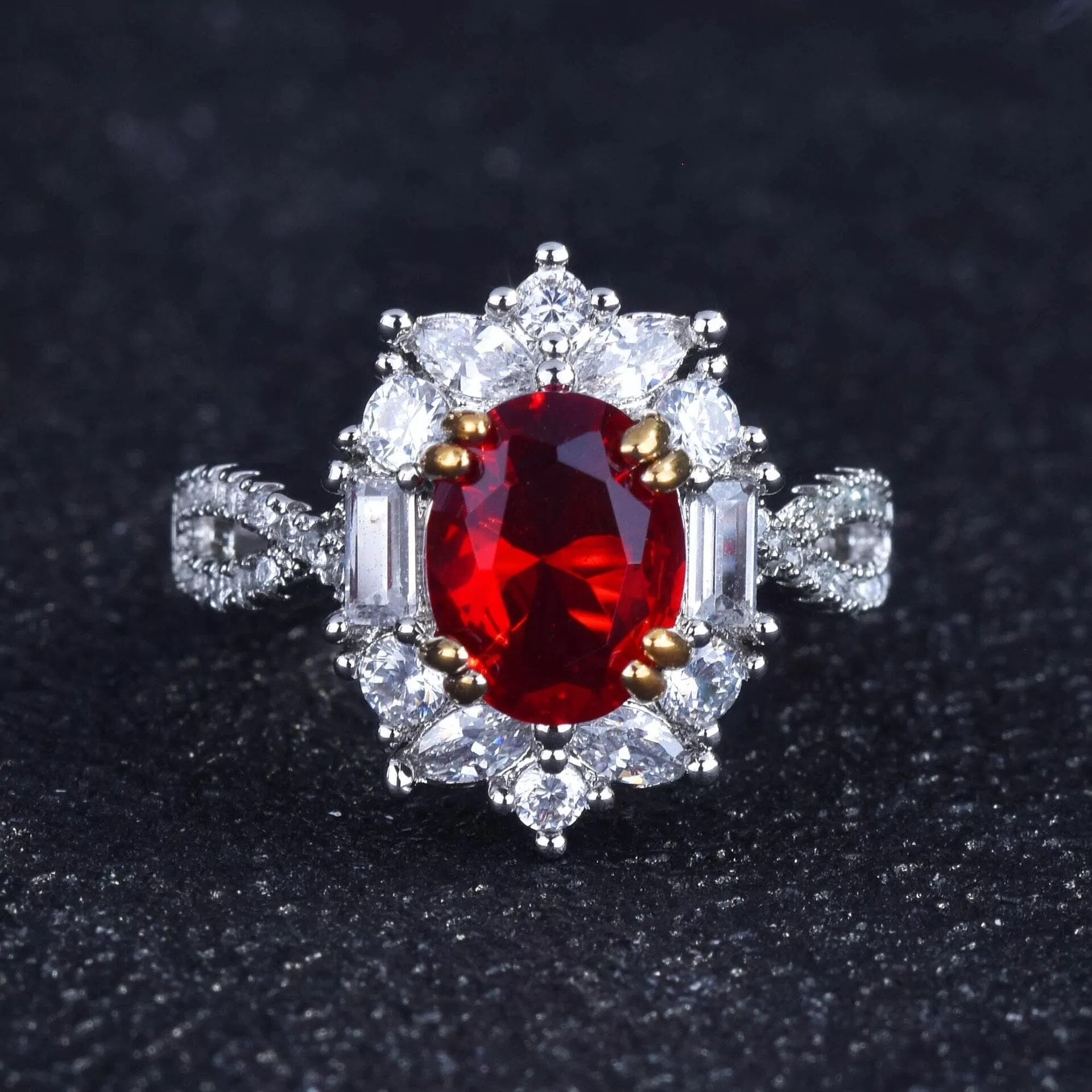 Precious Oval Crystal Ruby Resizable Ring