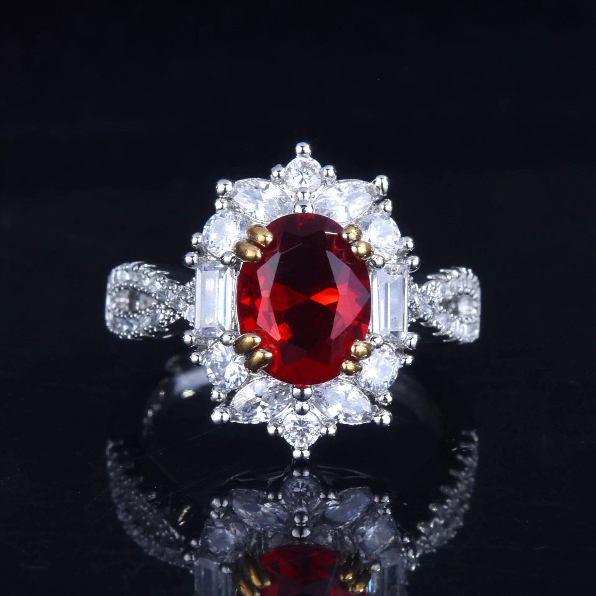 Precious Oval Crystal Ruby Resizable Ring