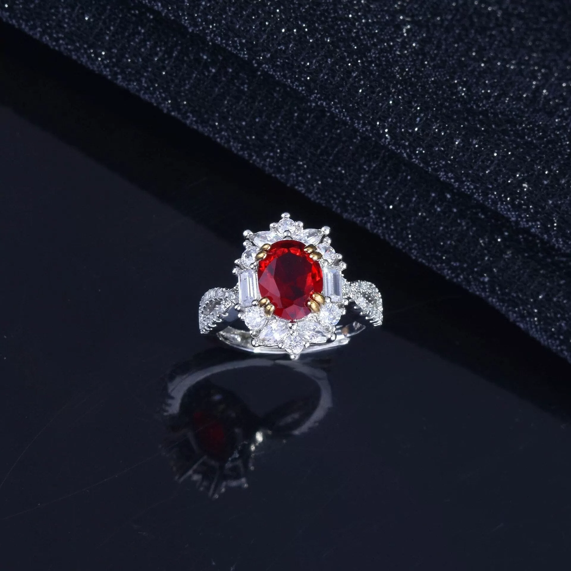 Precious Oval Crystal Ruby Resizable Ring