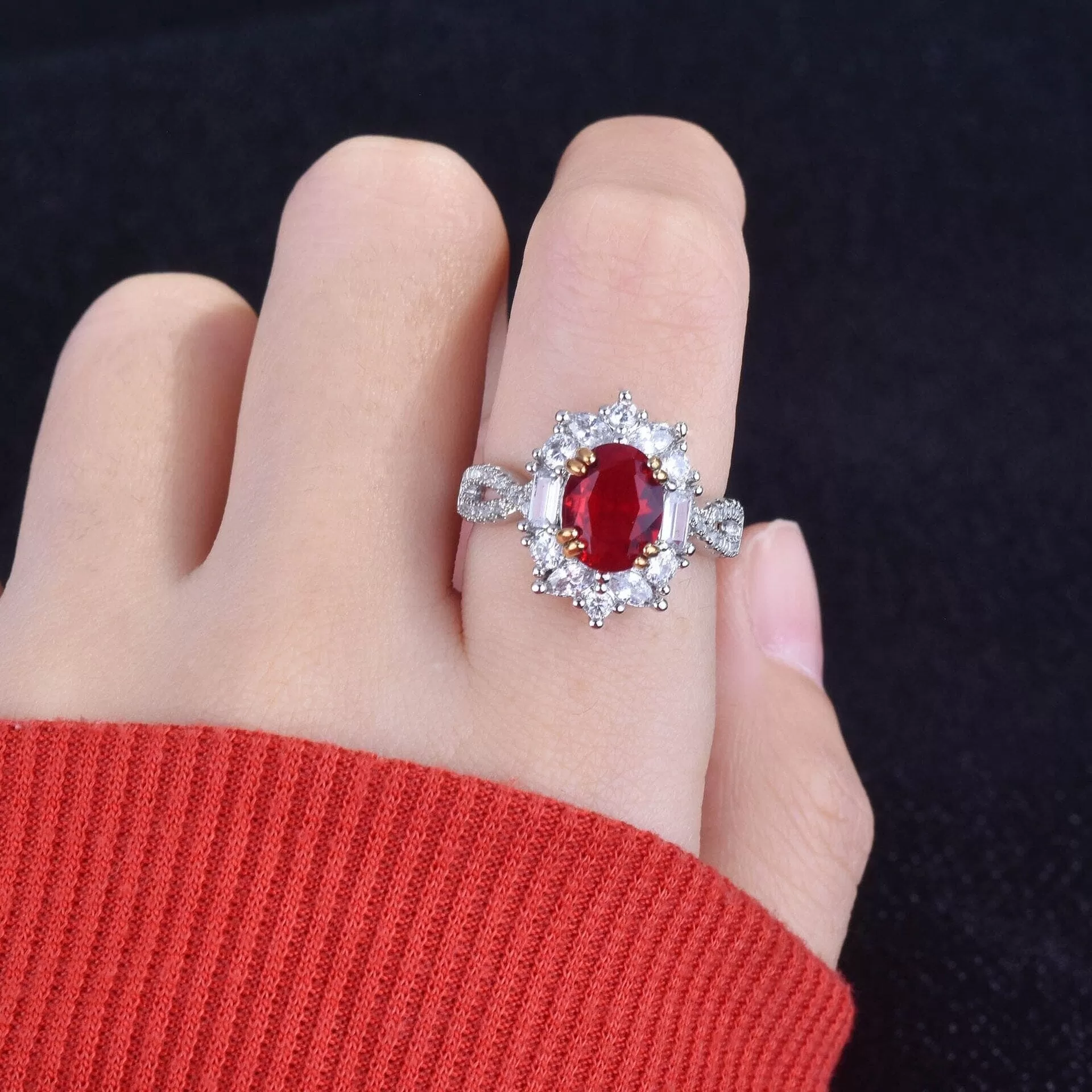 Precious Oval Crystal Ruby Resizable Ring