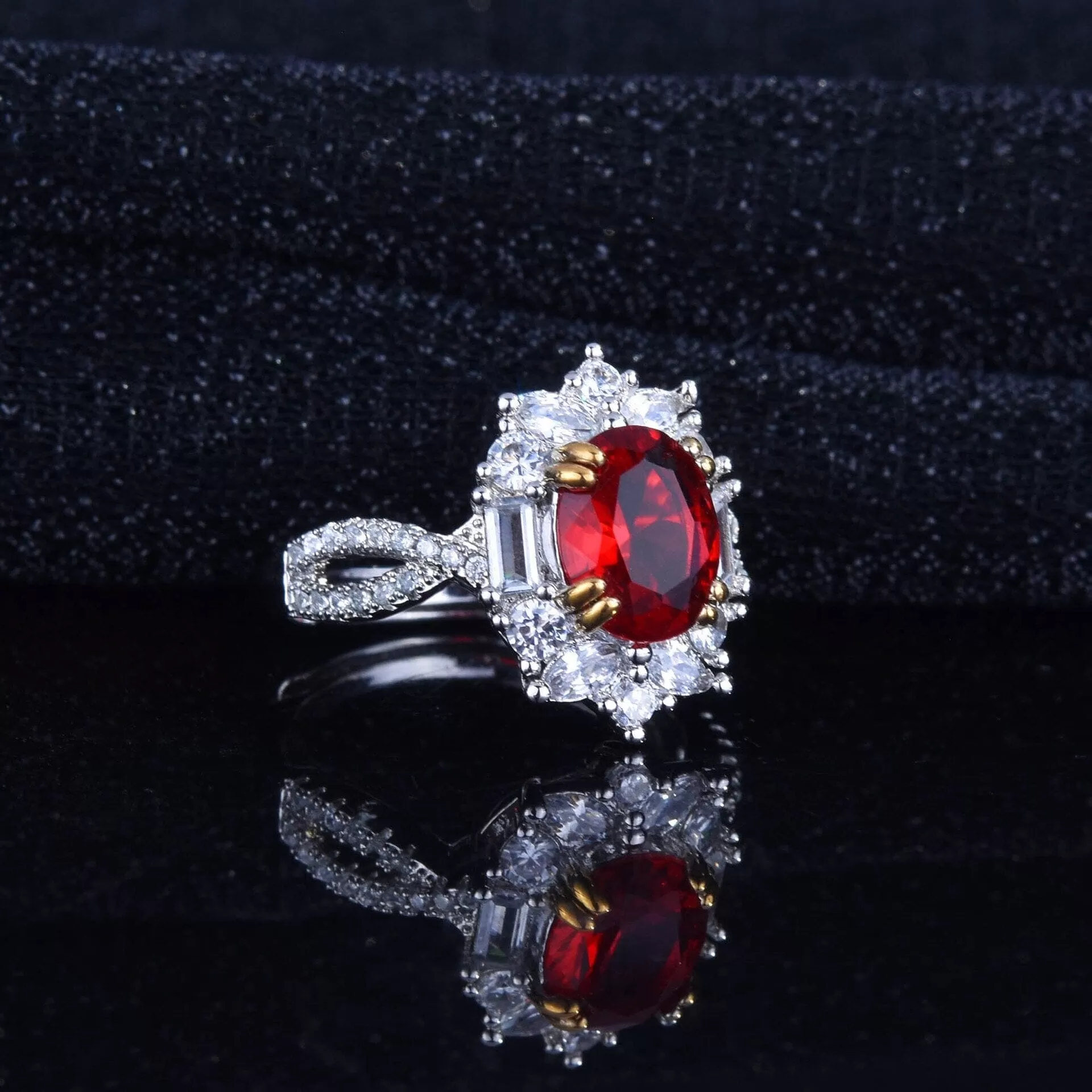 Precious Oval Crystal Ruby Resizable Ring