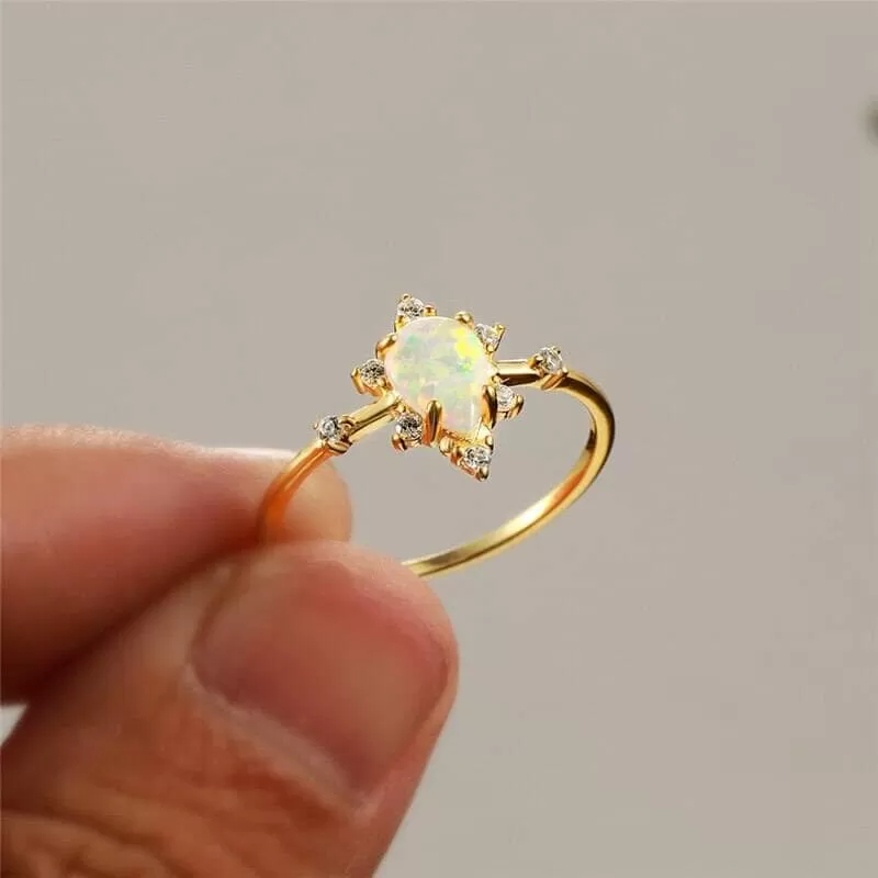 Princess Like White Opal Gold Ring - 925 Sterling Silver