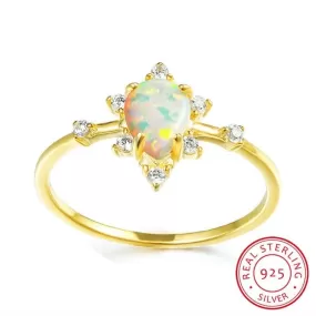 Princess Like White Opal Gold Ring - 925 Sterling Silver