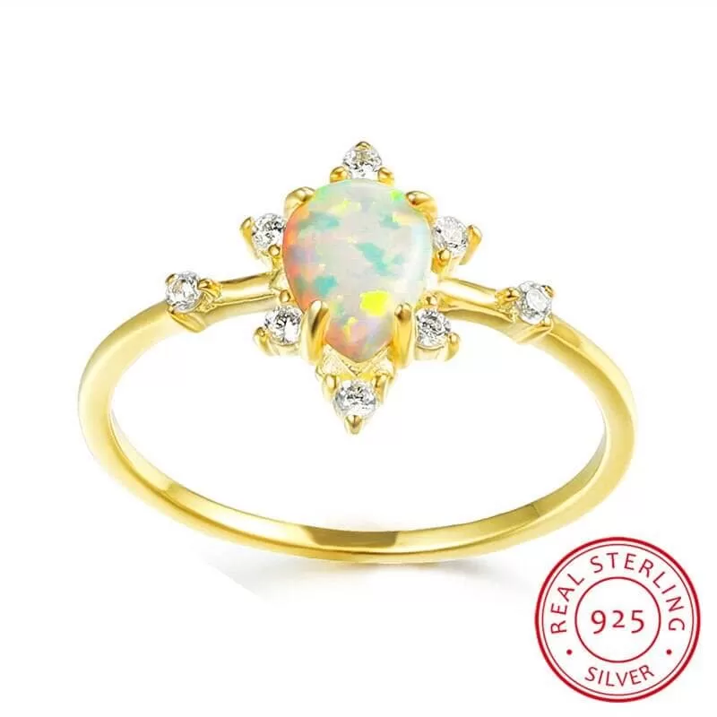 Princess Like White Opal Gold Ring - 925 Sterling Silver