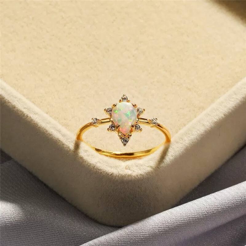 Princess Like White Opal Gold Ring - 925 Sterling Silver