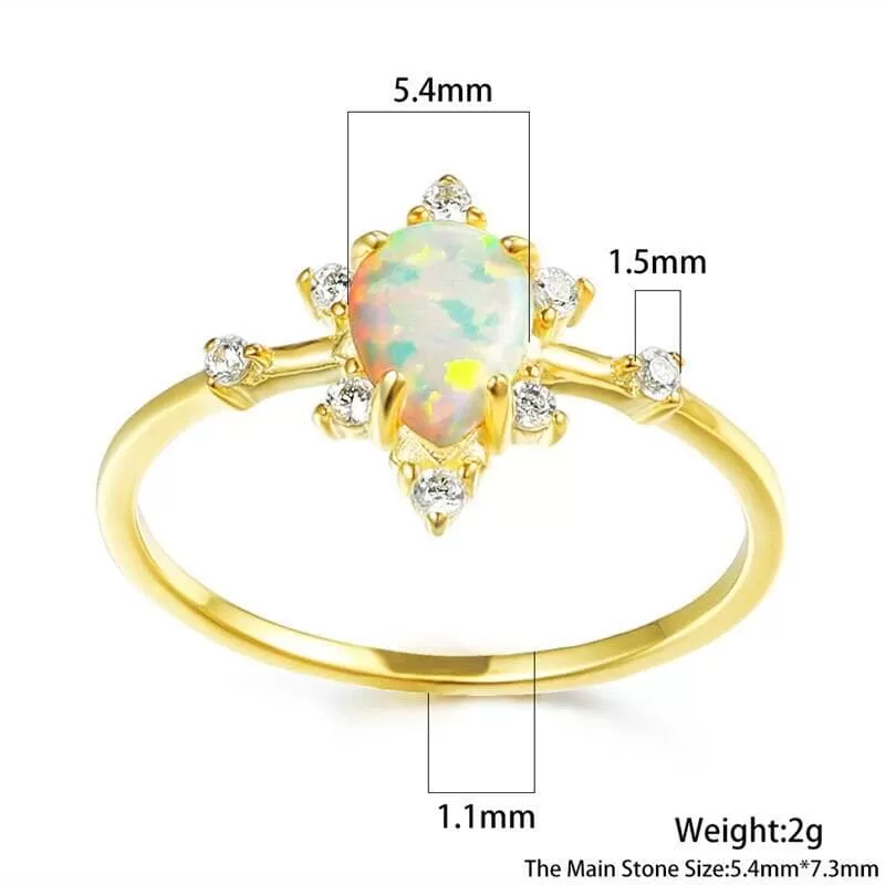 Princess Like White Opal Gold Ring - 925 Sterling Silver