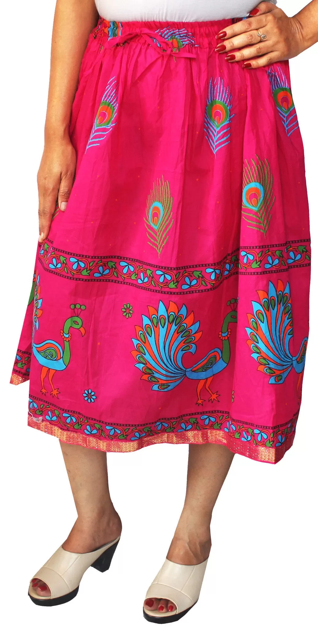 Printed Cotton Womens Long Skirt Indian Clothing (Pink)