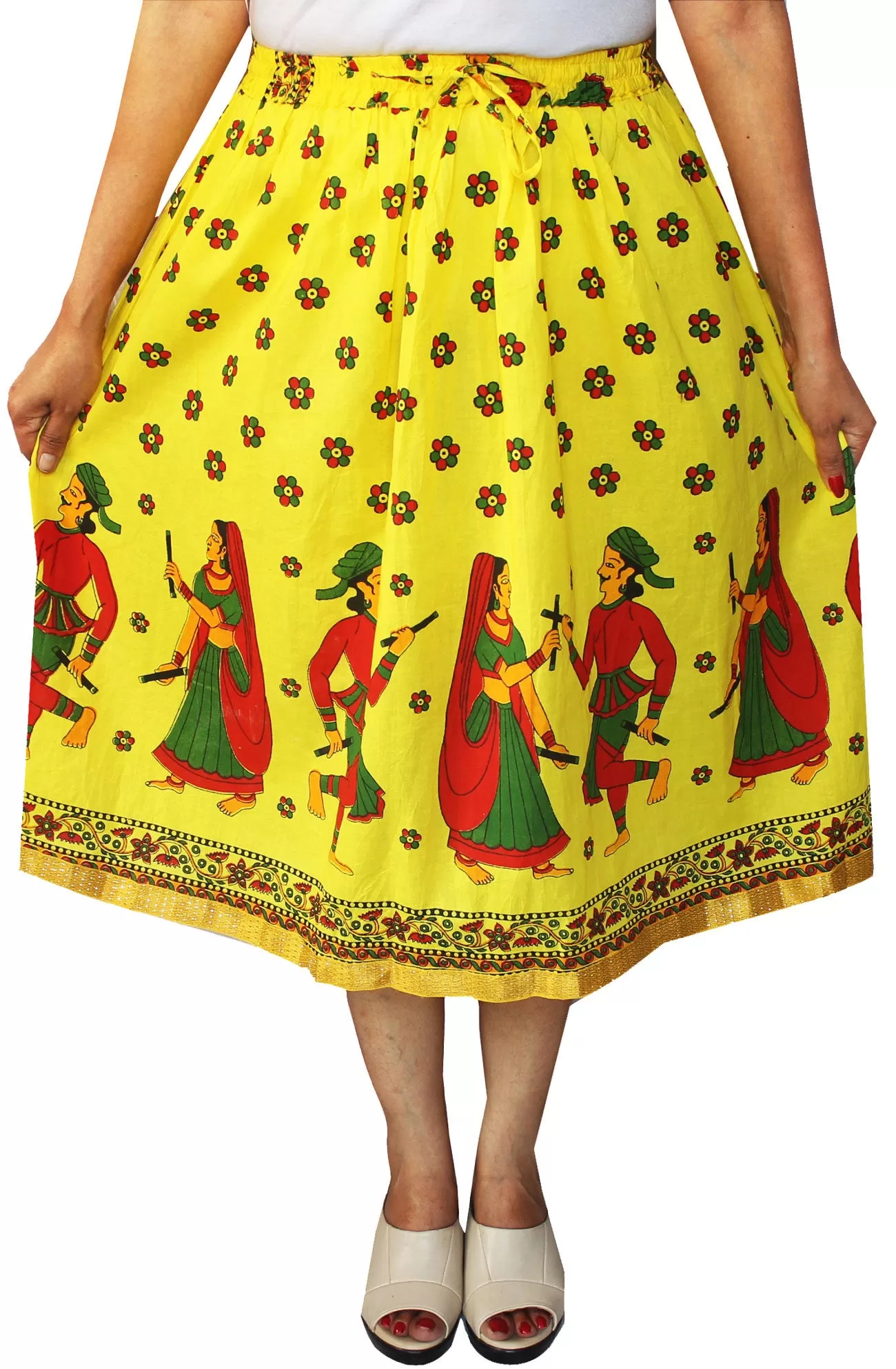 Printed Cotton Womens Long Skirt Indian Clothing (Yellow)