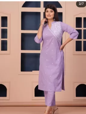 Purple Cotton Kurti and Pant Set of 2