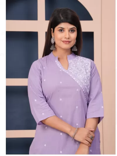 Purple Cotton Kurti and Pant Set of 2