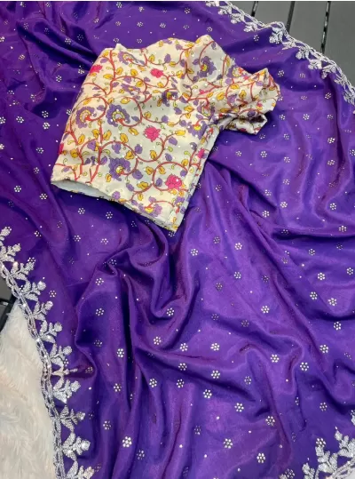 Purple Zari Saree with Readymade Stitched Blouse