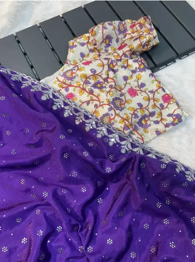 Purple Zari Saree with Readymade Stitched Blouse