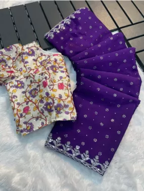 Purple Zari Saree with Readymade Stitched Blouse