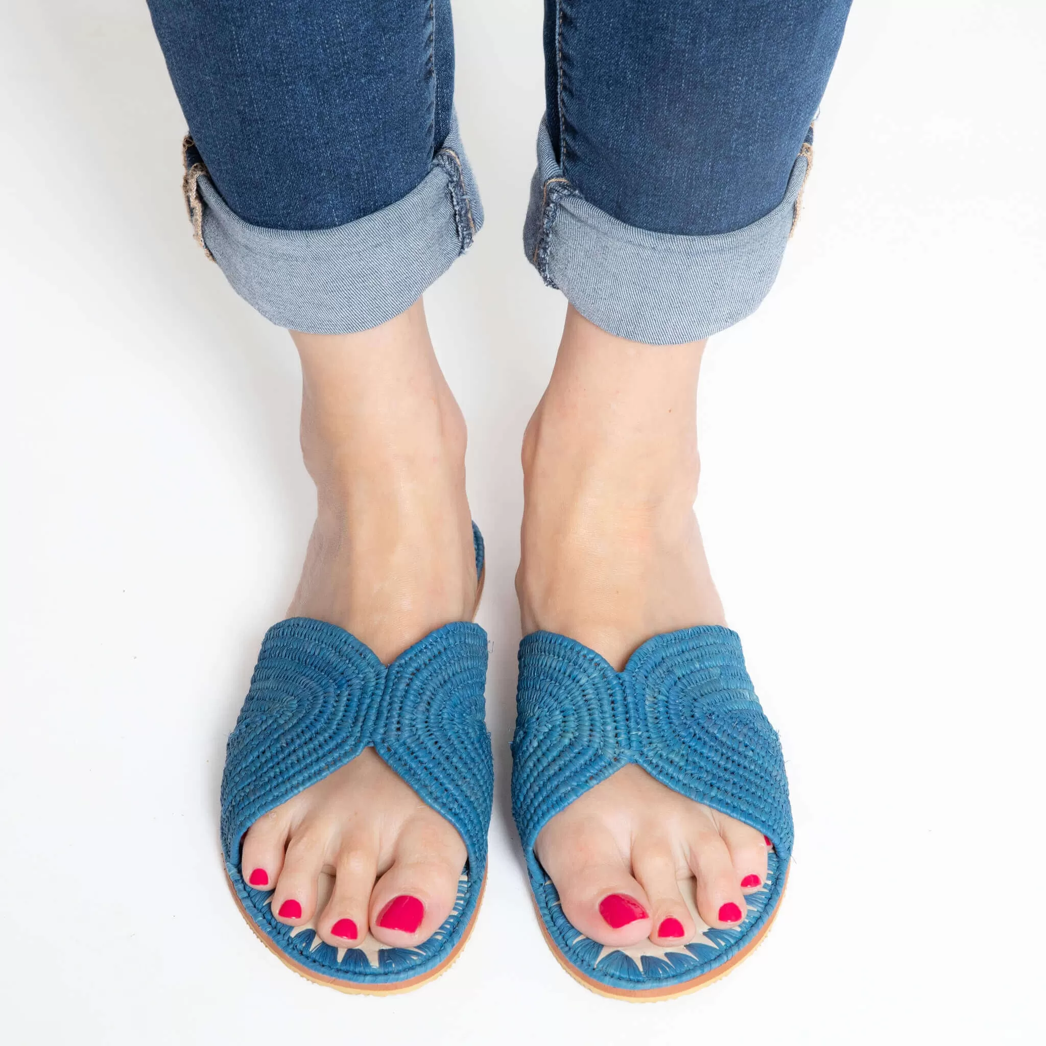 Raffia Slippers Sun and Moon in Jeans