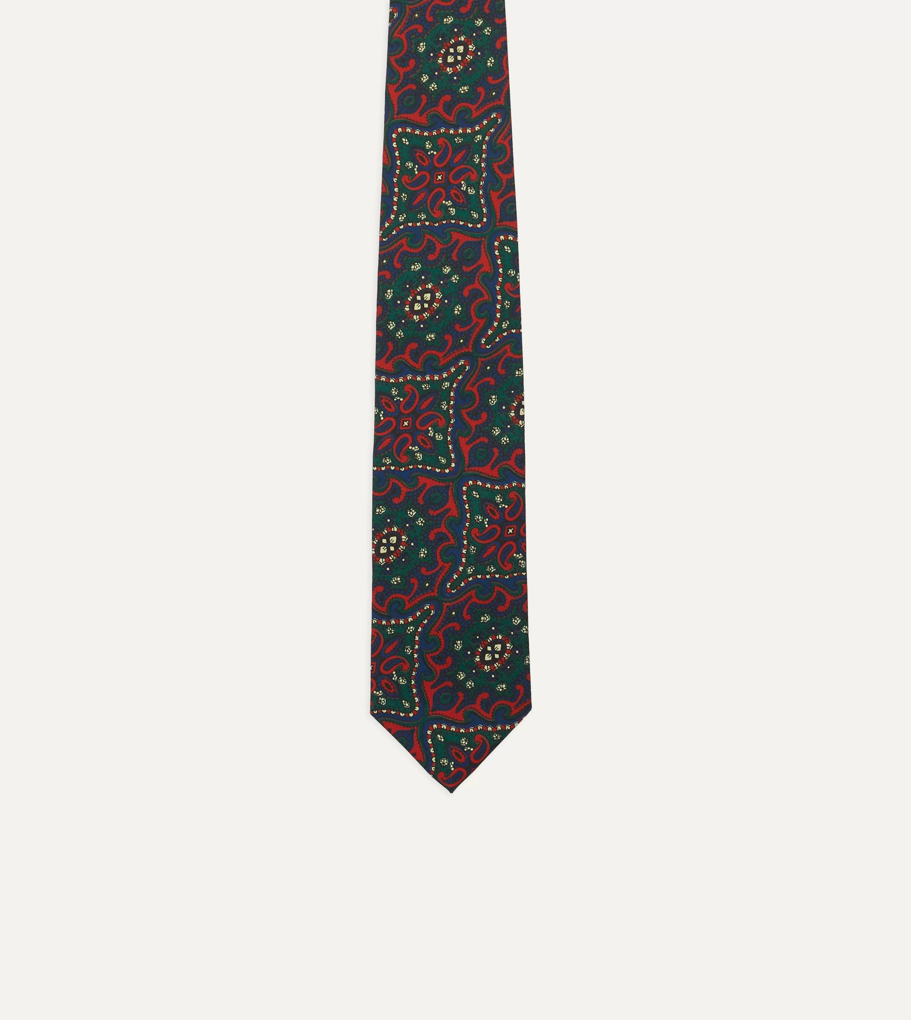 Red and Green Baroque Paisley 36oz Madder Silk Self Tipped Tie