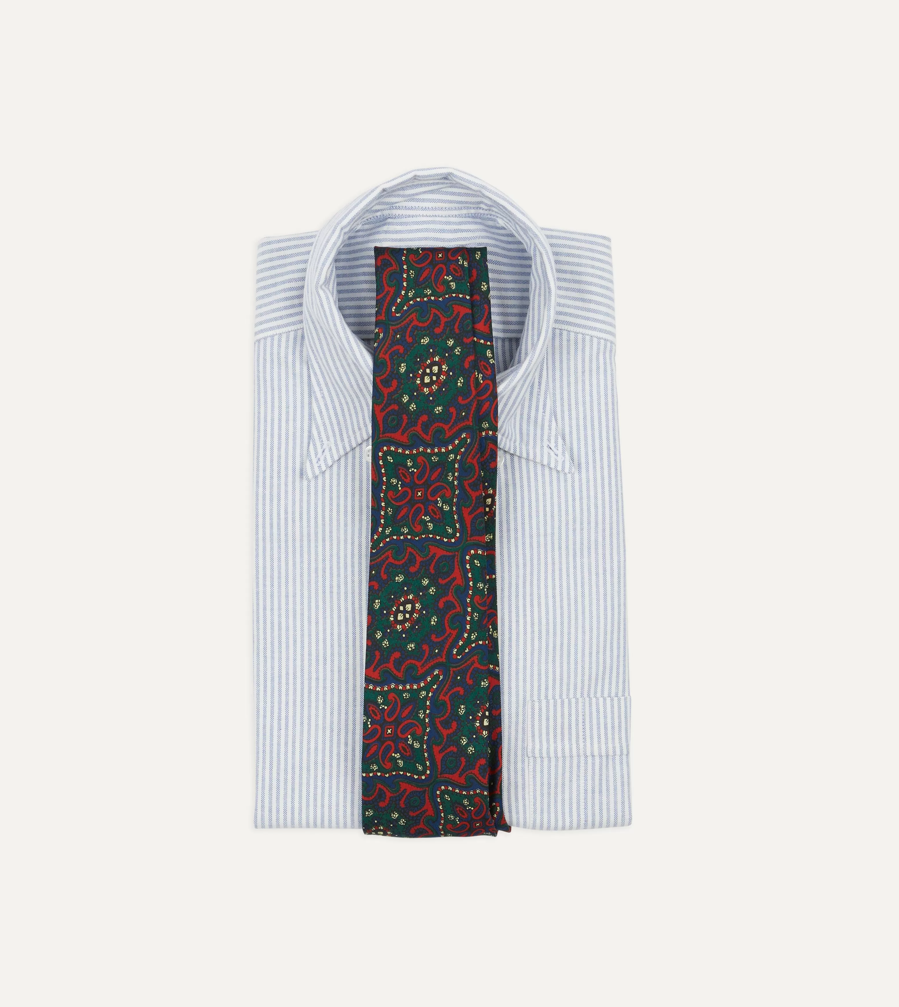 Red and Green Baroque Paisley 36oz Madder Silk Self Tipped Tie