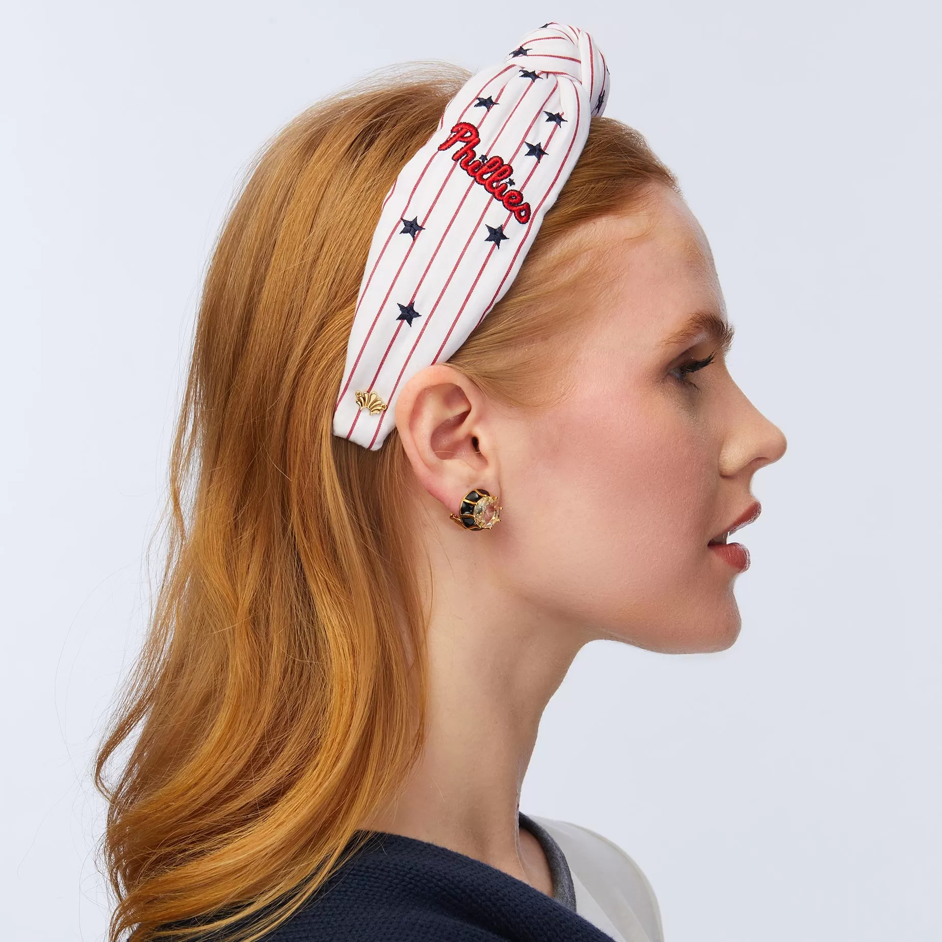 RED STRIPE PHILLIES EMBROIDERED KNOTTED HEADBAND