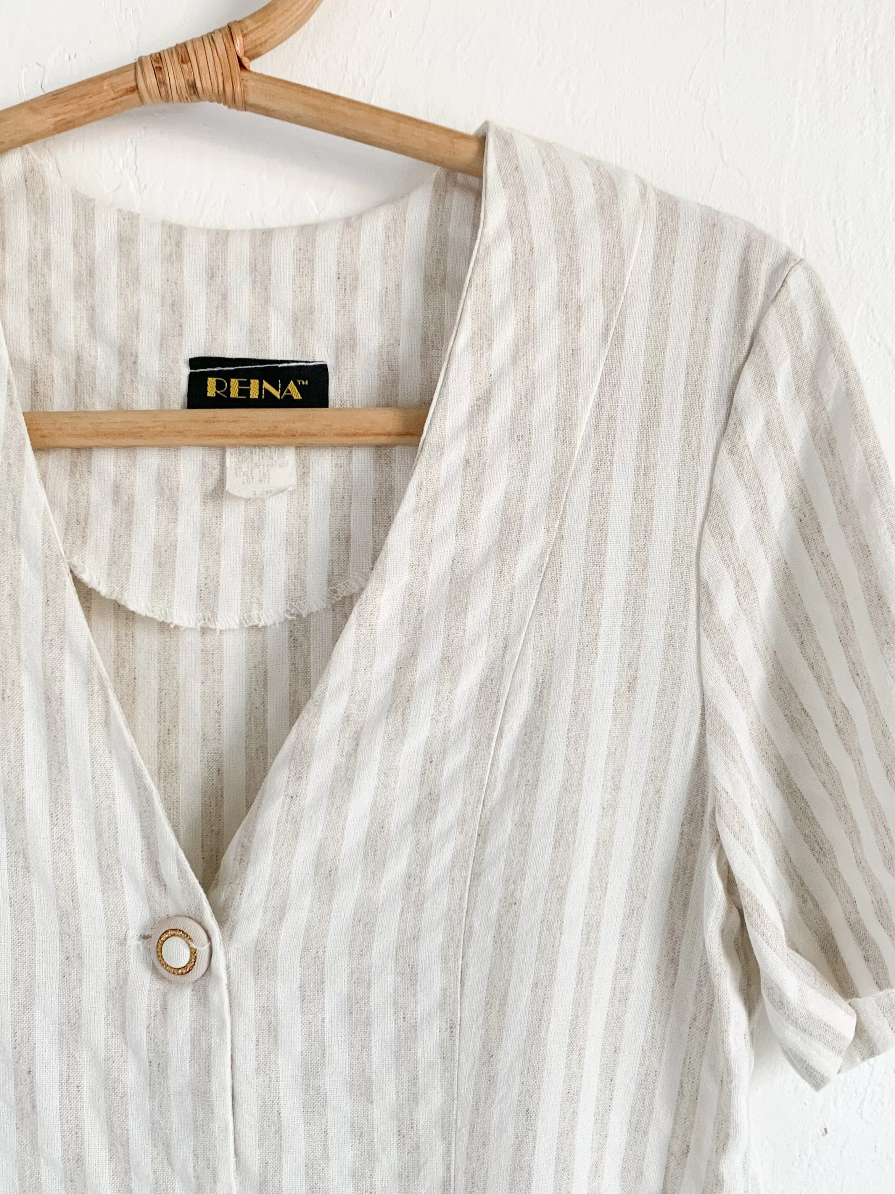 Reina Cream and Tan Striped Button Up