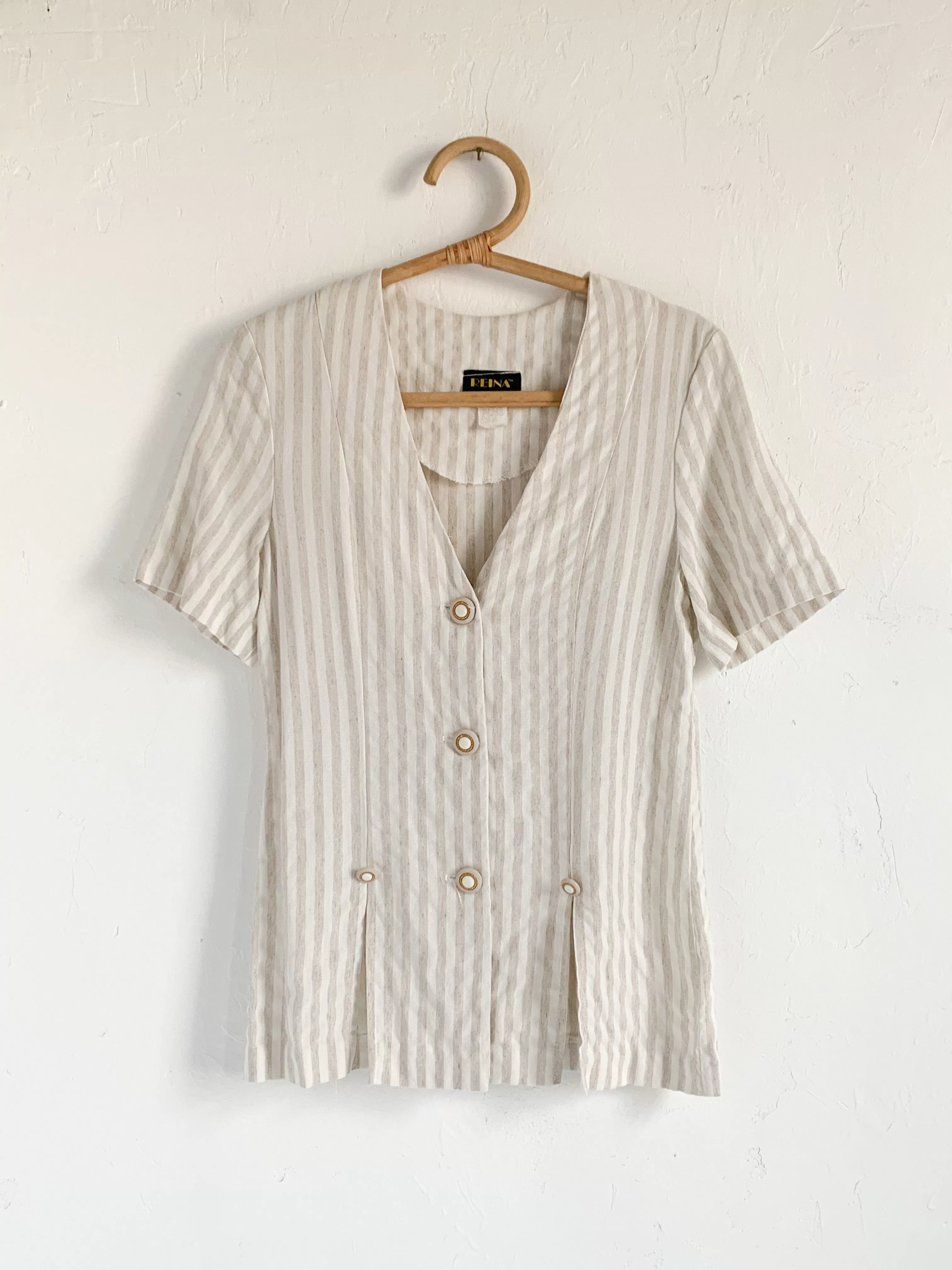 Reina Cream and Tan Striped Button Up