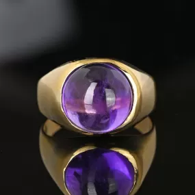 Retro 14K Gold Signet Domed Amethyst Cabochon Ring