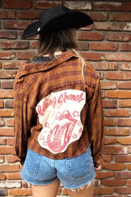 Rolling Stones Acid Wash Cropped Flannel