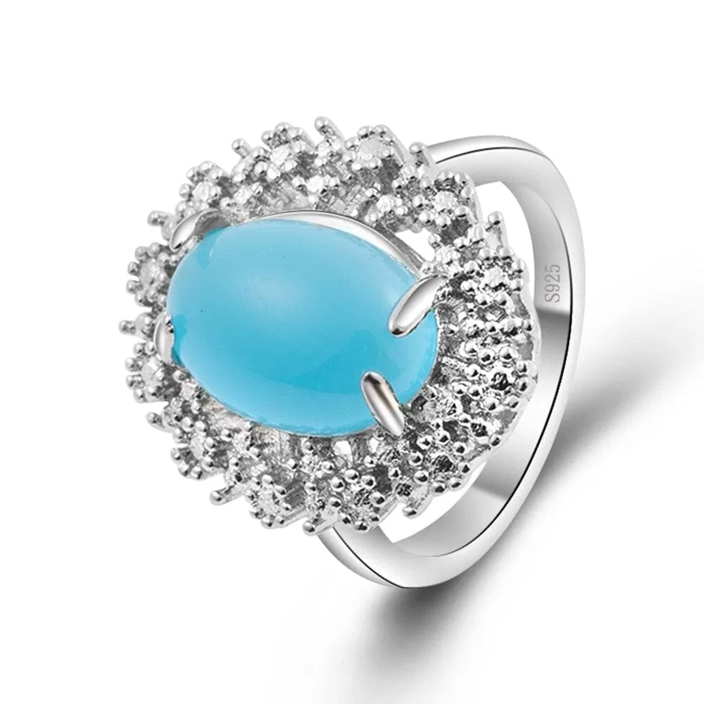 Romantic Blue Opal Stone Ring - 925 Sterling Silver