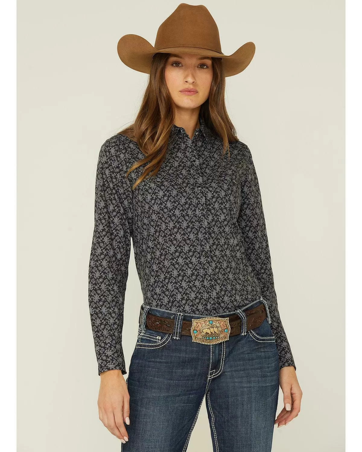 Roper Womens West Made Black Paisley Print Shirt