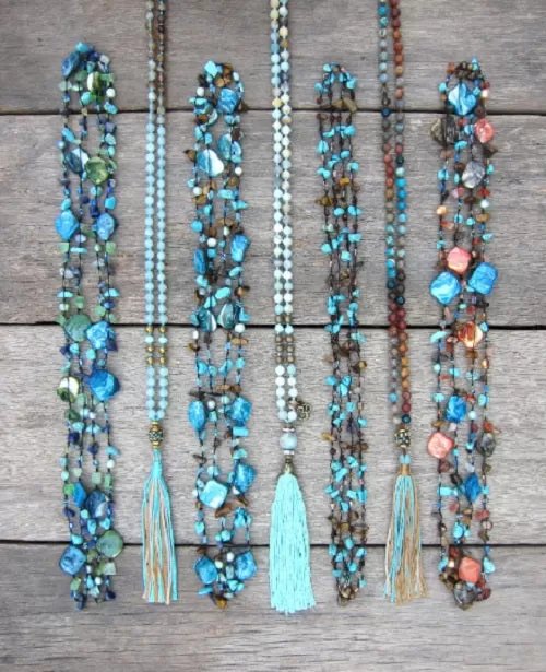 SALE - Long Beaded Necklace - Wide Variety of Bohemian Necklaces in Turquoise Blue Mix Tone!