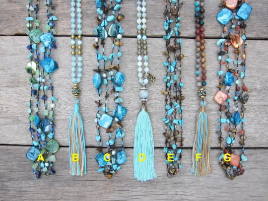 SALE - Long Beaded Necklace - Wide Variety of Bohemian Necklaces in Turquoise Blue Mix Tone!