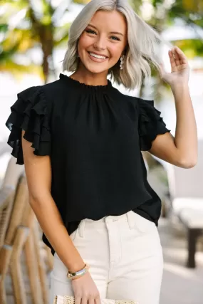 See You Out Black Ruffled Blouse