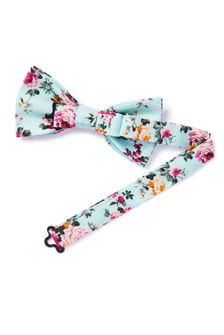 Shabby Chic Floral Bow Tie - Aqua Blue