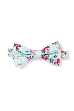 Shabby Chic Floral Bow Tie - Aqua Blue