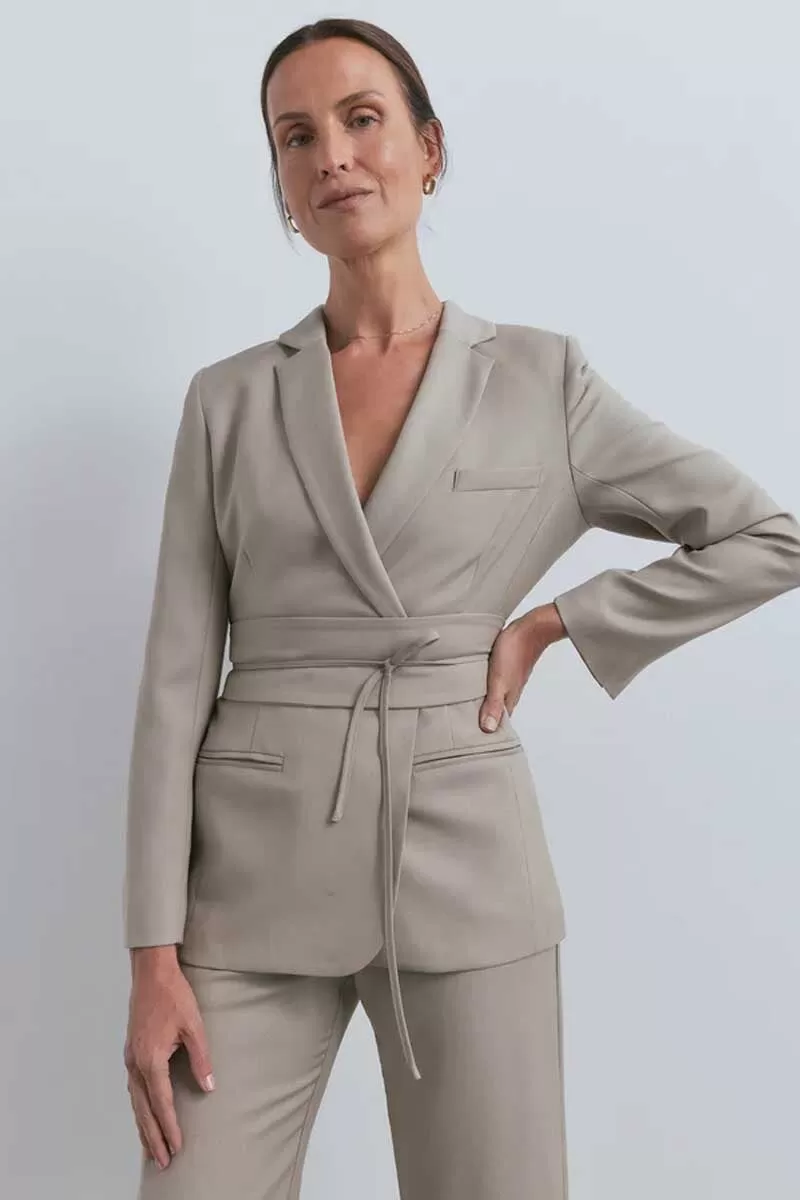 SHERIFF BELTED WOOL BLAZER-TAUPE