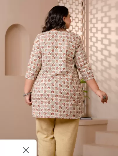 Short Plus Size Kurti Tunic Beige Cotton