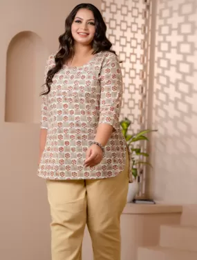 Short Plus Size Kurti Tunic Beige Cotton