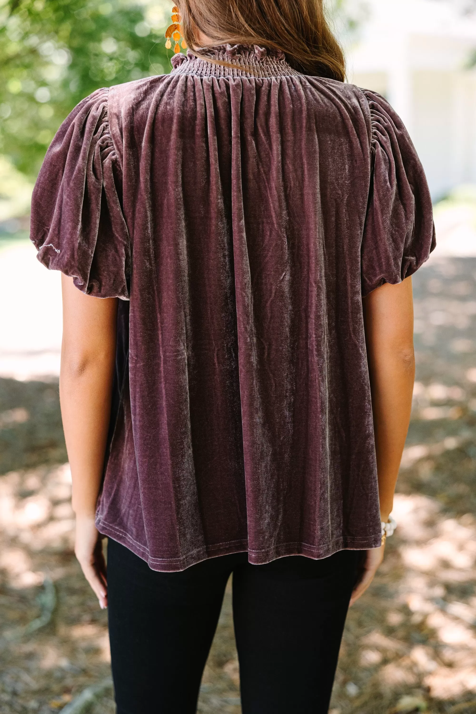 Show Your Hand Mocha Brown Velvet Blouse